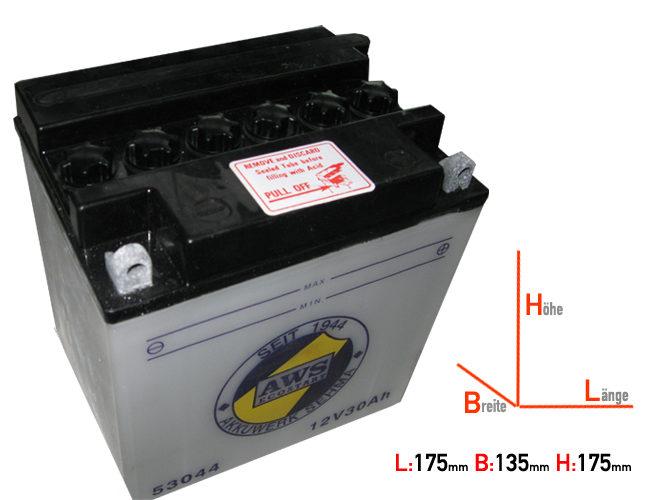 YB30L-B DIN53044 AWS Battery